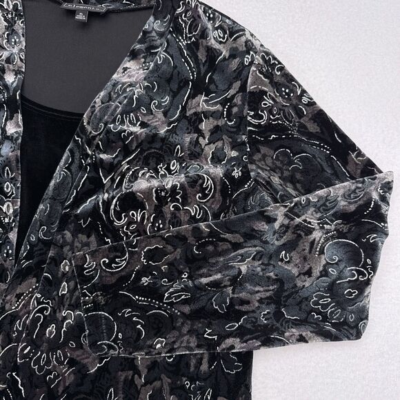 Elementz Top Womens Size XL Black Gray Burnout Velvet Built In Shirt Open Front - Picture 4 of 10